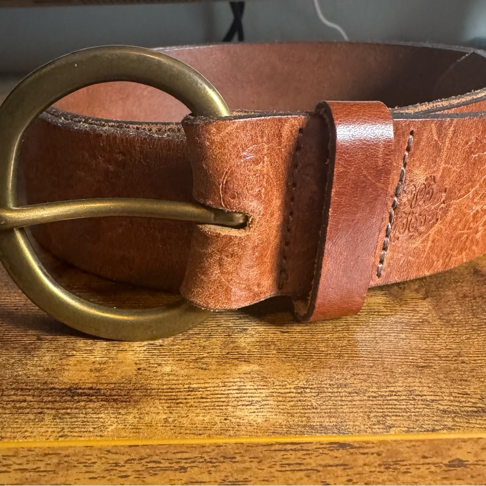 Roots Tan Leather Belt with Gold Coloured Buckle